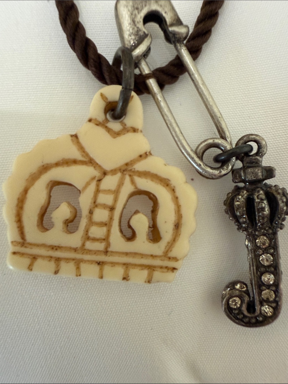 Juicy Couture Cream Crown Charm Necklace with Gunmetal J
